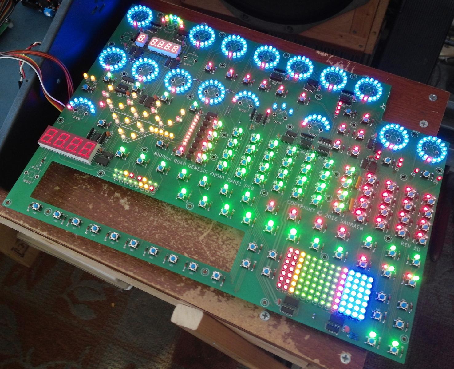 MIDIbox Quad Genesis Front Panel (MBQG_FP) PCB: Most LEDs On